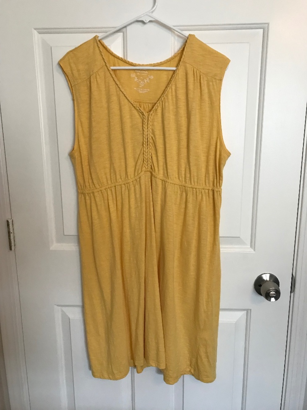 Sonoma Empire Waist Braided V-Neck Sleeveless Jersey Knit Dress Size XL Yellow